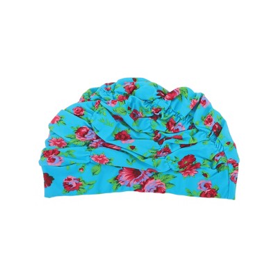Unique Bargains Polyester Peony Flower Pattern Swim Cap 5.91"x9.25" Lake Blue Red 1 Pc