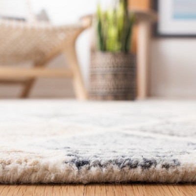 Blue and Beige Hand-Tufted Wool Geometric Runner Rug
