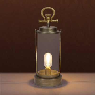 Vintage Gold Metal and Glass Lantern with LED Light