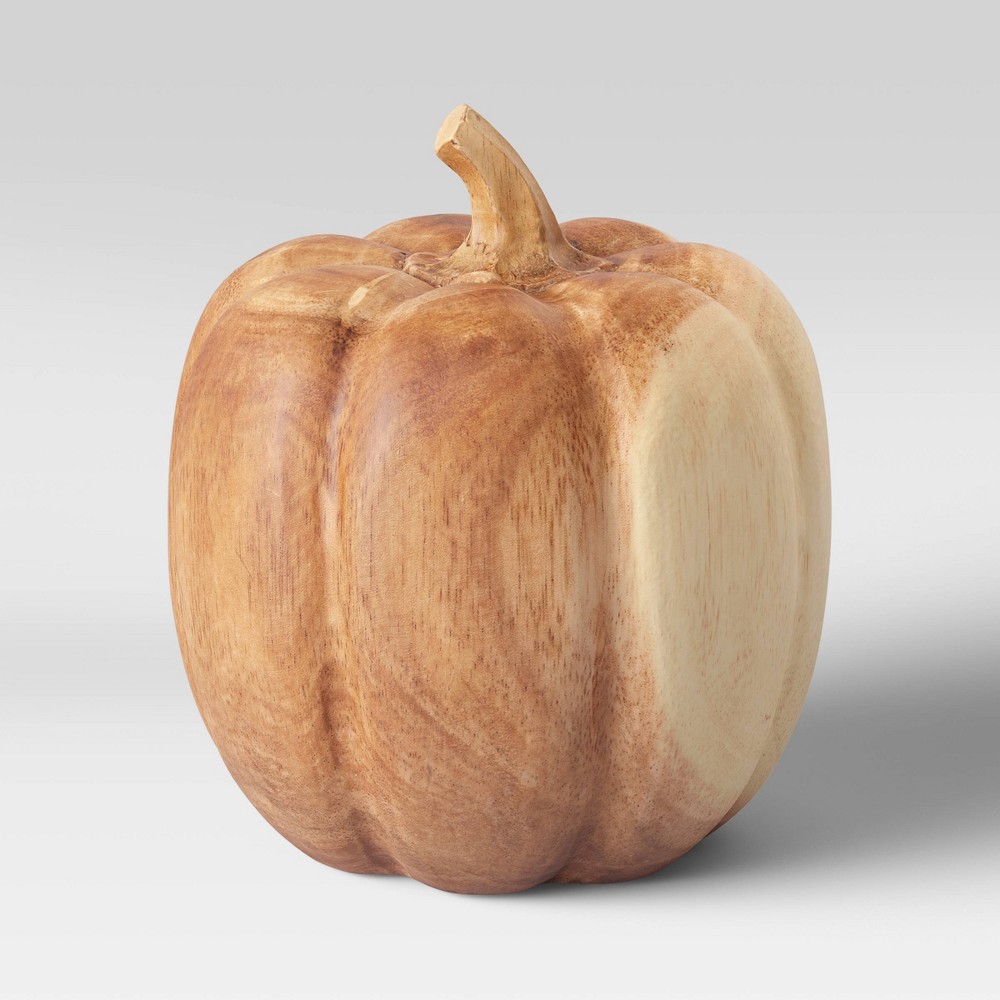 6" x 5.7" Decorative Wood Pumpkin Sculpture Natural - Threshold