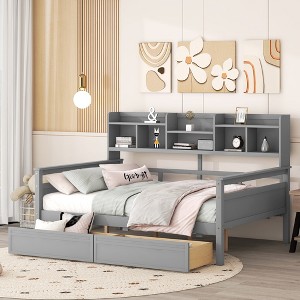 Whisen Twin size Daybed, Wood Slat Support, with Bedside Shelves and Two Drawers - 1 of 4