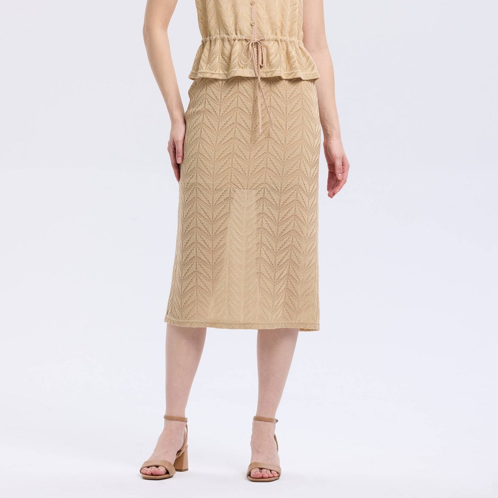Women's Crochet Knit Midi Skirt - A New Day™ Light Brown S