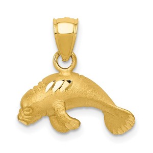Black Bow Jewelry 14k Yellow Gold Satin and Diamond Cut Manatee Calf Pendant - 1 of 4