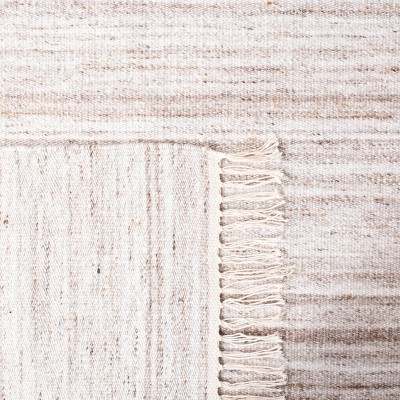 Ivory and Brown 7' Square Handmade Wool Kilim Area Rug