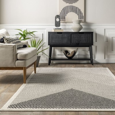 Gray and Ivory Striped Synthetic Area Rug, 3' x 8'