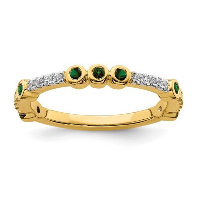 Black Bow Jewelry 2mm 14k Yellow Gold Created Emerald & .08 Ctw Diamond Stackable Band