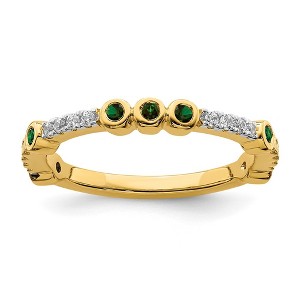 Black Bow Jewelry 2mm 14k Yellow Gold Created Emerald & .08 Ctw Diamond Stackable Band - 1 of 4