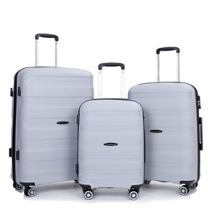 SEVOBAL Luggage 3 Piece Set Hardshell Suitcase with TSA Lock and Spinner Wheels for Travel, Silver, 19.68"*11.8"*29.9" - 1 of 4