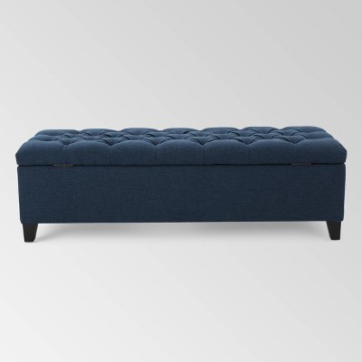 Charleston Dark Blue Tufted Storage Ottoman with Birch Legs