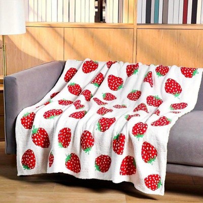 Strawberry Throw Blanket Microfiber Blanket Cute Fruits Theme Sweet Flannel Blanket