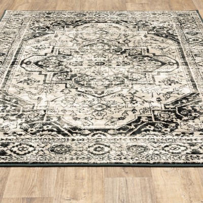 Georgia Grey and Black Traditional Polypropylene Area Rug 3'10" x 5'5"