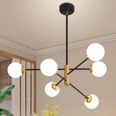 POWLIG 6 - Light Modern Sputnik Sphere Chandelier With 4.7in Milky White Glass Shade