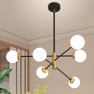 POWLIG 6 - Light Modern Sputnik Sphere Chandelier With 4.7in Milky White Glass Shade - 1 of 4
