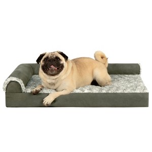 FurHaven Two-Tone Faux Fur & Suede Deluxe Chaise Lounge Orthopedic Sofa Dog Bed - 1 of 4