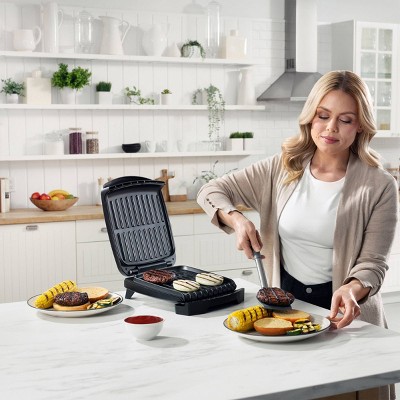 Black Compact Multi-Use Contact Grill with Iron Cooking Surface