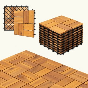 Gulches 27pcs Interlocking Deck Tiles, 11.8"x11.8" All Weather Outdoor Patio Flooring, Golden Acacia Wood for Pool Balcony Backyard Porch - 1 of 4