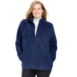 Woman Within Women's Plus Size Fluffy Fleece Jacket - 1 of 4