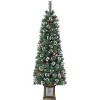 Artificial Christmas Tree 6 Feet, Slim Pencil Pine with Led Lights, Flocked Branches Easy Setup for Indoor Holiday Party Decoration - 4 of 4