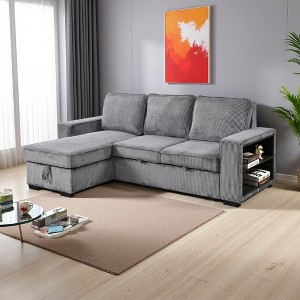 Mid-Century Modern L-Shaped Sectional Sofa with Pull-Out Bed, USB & Storage Chaise - 1 of 4