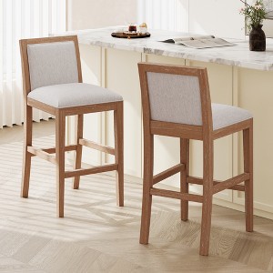 30.5" Fabric Upholstered Bar Stools Set of 2 with Cushioned Seat and Rubberwood Frame, Retro Design for Kitchen Island, Bedroom - 1 of 4