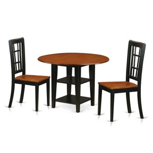HomeStock 3-Piece Black and Cherry Finish Round Solid Wood Top Dining Table Set - 1 of 4