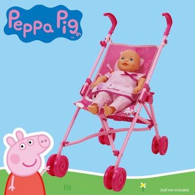 Peppa Pig Pink and White Polka Dot Doll Umbrella Stroller