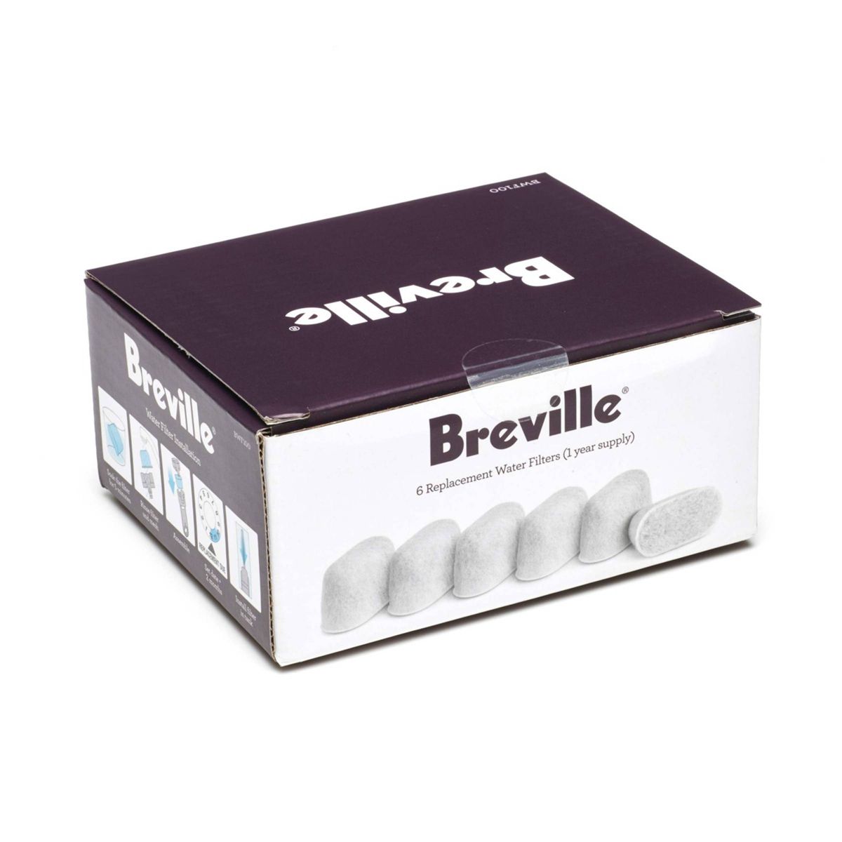 Breville Charcoal Water Filters 6pk: Replacement Coffee Water Filters for Barista Express, Disposable, White, 5x5, 0.5 lbs - thumbnail 2