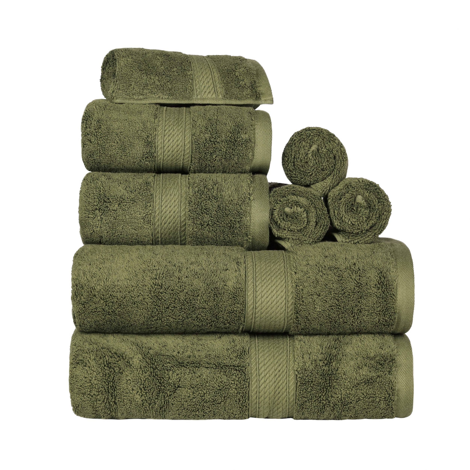 Luxury Egyptian Cotton Heavyweight Absorbant Ultra-Plush 8 Piece Towel Set, Forest Green - Blue Nile Mills