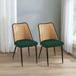 Coolbibila Rattan Kitchen Dining Chairs Set Of 2,Boucle Upholstered Armless Kitchen Dining Chair,Natural Rattan Back Kitchen Dining Chair - 1 of 4