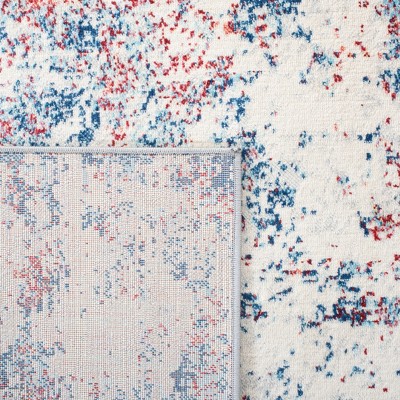 Navy and Red Synthetic Reversible Hand-Knotted Rug