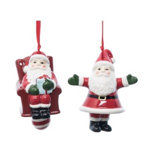 Transpac Ceramic Santa Bell Ornament Set of 2 Christmas Home Decorations - 1 of 1