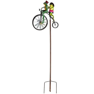 Plow & Hearth Handmade Bicycling Frogs Metal Wind Spinner