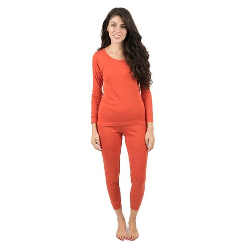 Leveret Womens Two Piece Cotton Pajamas Solid Orange Xl : Target