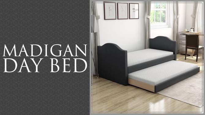 Twin Madigan Faux Leather Upholstered Day Bed and Roll Out Trundle Frame Set - Eco Dream, 6 of 7, play video