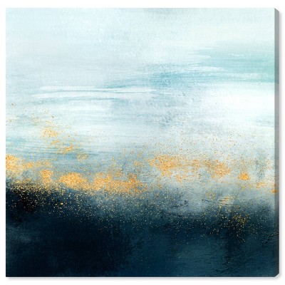  12" x 12" Golden Powder over Mist Abstract Unframed Canvas Wall Art in Blue - Oliver Gal 