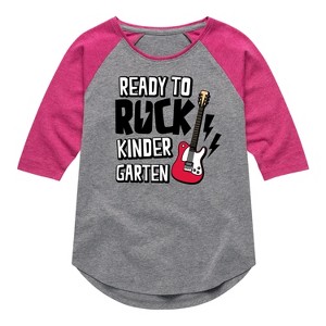 Girls' - Instant Message - Ready To Rock Kindergarten Shirt Tail Raglan Graphic T-shirt - 1 of 4