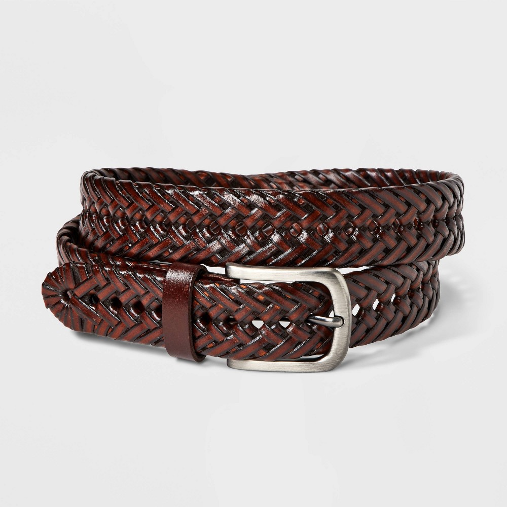 Photos - Belt Men's Braided Lace Webbed Leather  - Goodfellow & Co™ Brown M metal