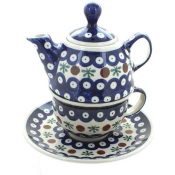 Blue Rose Polish Pottery 1148-775 Zaklady Individual Teapot & Cup