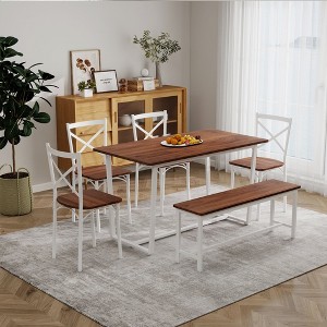 Hrinhom 6-Piece Dining Table With Chairs and Bench,Kitchen Dining Set with Metal Legs - 1 of 4