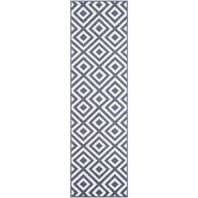 Maya Blue and White Geometric Wool Area Rug