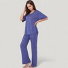 Anna-Kaci Lounge Women's Short Sleeve V-Neck Pajama Set with Relaxed Fit Knit Top and Wide Leg Lounge Pants - 3 of 4