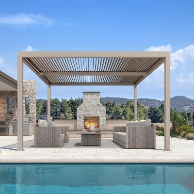 PURPLE LEAF Louvered Pergola Aluminum Outdoor Hardtop Pergola with Adjustable Retractable Louvre Roof for Deck Garden Backyard