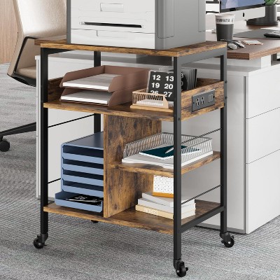 Whizmax Large Printer Stand with Power Outlets & USB Ports, 4-Tier Rolling Cart with Wheels for Desktop CPU, Home Office/Living Room