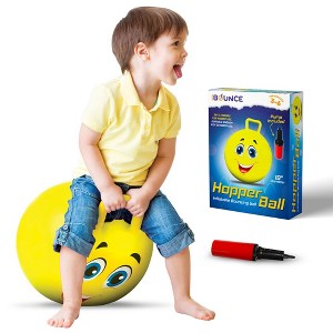 New Bounce Hopper Ball for Kids - 16" Bouncing Ball with Handles - Inflatable Hippity Hop Ball - Yellow Bouncy Ball with Pump - 1 of 4