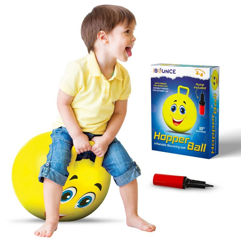 New Bounce Hopper Ball for Kids - 16" Bouncing Ball with Handles - Inflatable Hippity Hop Ball - Yellow Bouncy Ball with Pump, 1 of 5