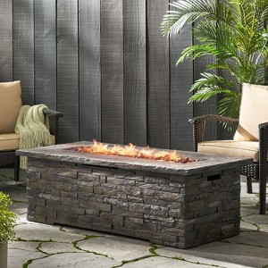 56 Inch Rectangular Outdoor Fire Pit with 40,000 BTU and Faux Stone Concrete Finish - 1 of 4
