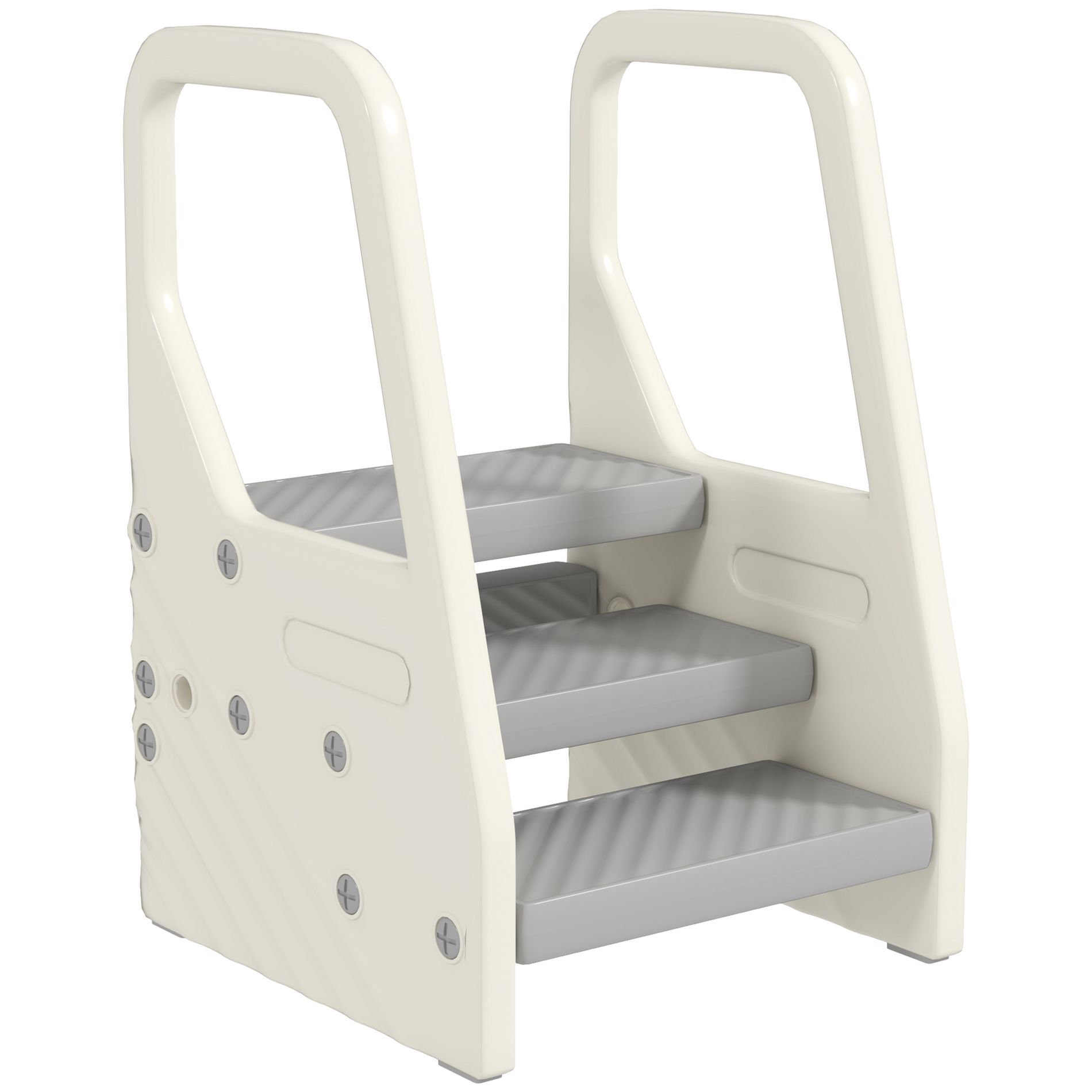 Qaba Toddler Tower, Adjustable 3 Step Kitchen Stool Helper with Handles, Non-slip Surface & Foot Pads, for Bathroom, Toilet Potty Training, Gray