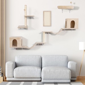 LAOTIES Wall Mounted Cat Tree with 2 Cat Condos,3 Shelves, Scratching Posts,Perch And Ladders,Space Saving Cat Furniture - 1 of 4