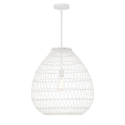 Maya Bisque White Resin Wicker 1-Light Pendant