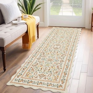 Garvee Boho Floral Area Rug Machine Washable Low Pile Soft Carpet for Living Room Scalloped Floral Runner Rug - 1 of 4